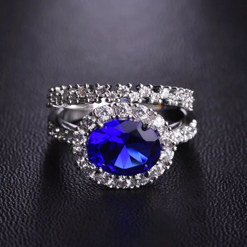 Blucome Синий Горный Хрусталь CZ Циркон Медных Колец Для Женщин Две Двуспальные Aros