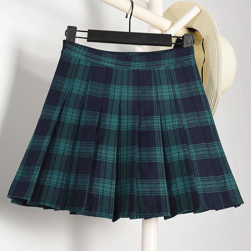 Клетчатая юбка в консервативном стиле из хлопка плиссированная выше колена мини