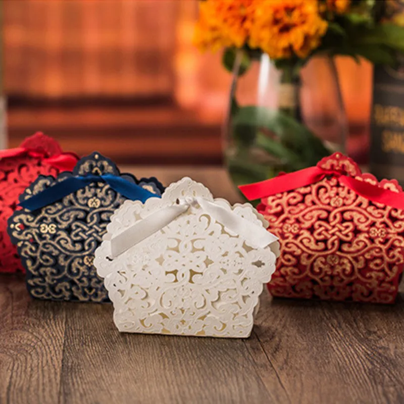 Романтический Красный бело золотые свадебный подарок favors сумка элегантные