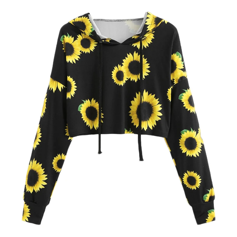 Womens Long Sleeve Sunflower autumn fashion tops 2018 women new arrival vetement Printing Hooded Sweatshirt Tops Y816#30 | Женская