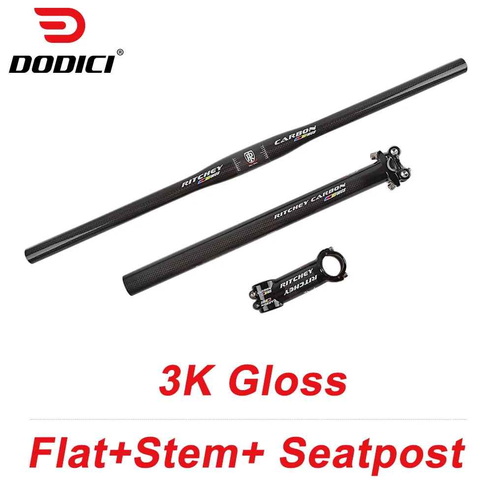 Flat Stem Seatpost Как WCS углеродный велосипед вынос руля стойка сидения Набор дорожный велосипед TT руль горная углеродистая сталь 31,8 3 K Глянец Велоспорт набор частей - Цвет: Flat Stem Seatpost