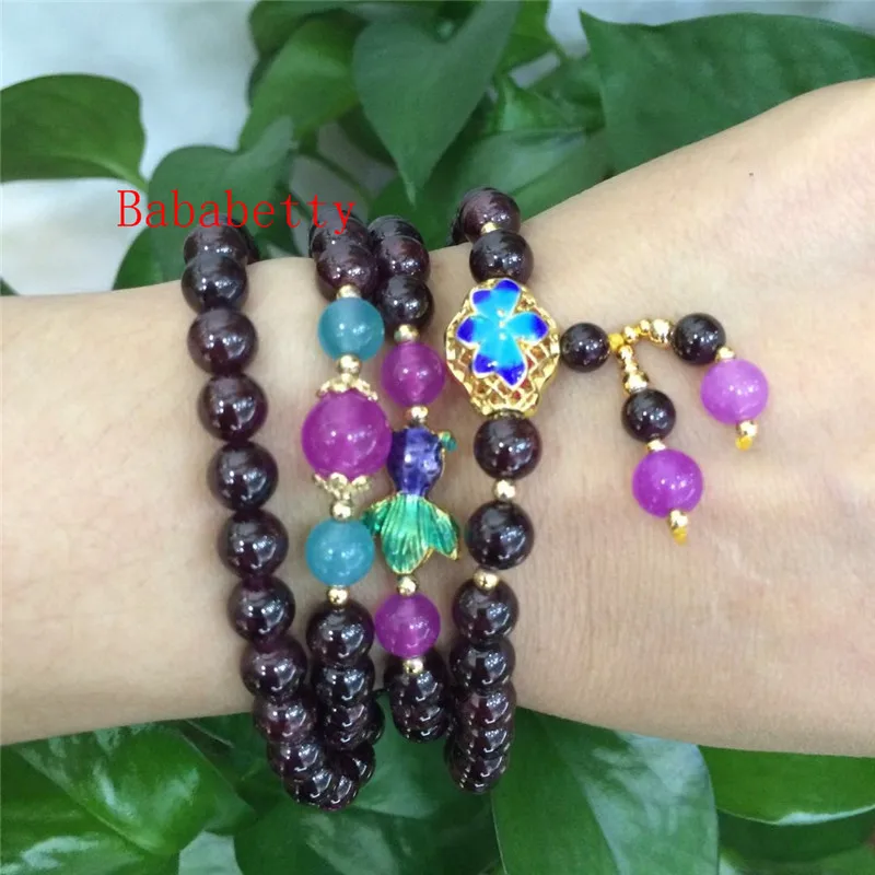 NEW Natural wine red multi-color stone hand-woven bracelet 4 laps 5-6MM Pretty | Bracelets