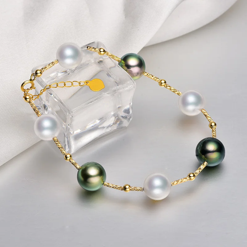 [YS] Бесплатная доставка жемчужный браслет с морской водой 8-9 мм Tahitian &amp Akoya 18 k