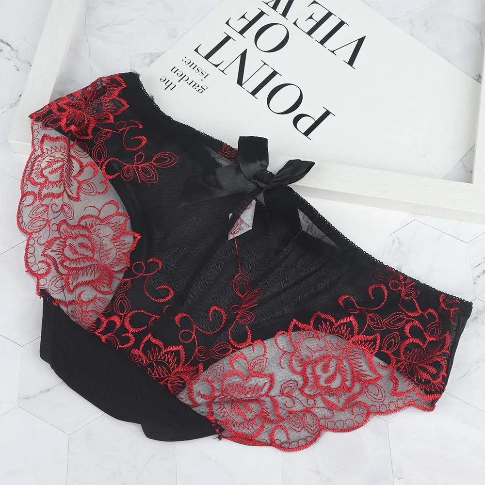 Женские сетчатые трусики с вышивкой сексуальное нижнее белье бантом тонкое