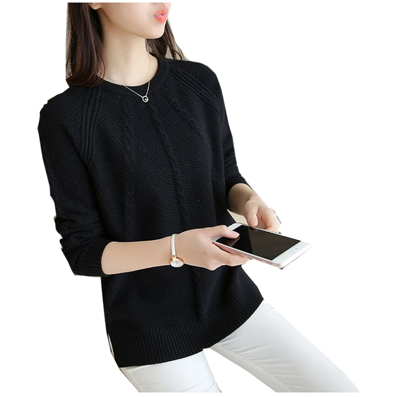 Autumn And Winter women's Sweater Round Neck Slim long-sleeved Solid Color Loose Sweaters Pullovers Vestidos LXJ446 | Женская одежда