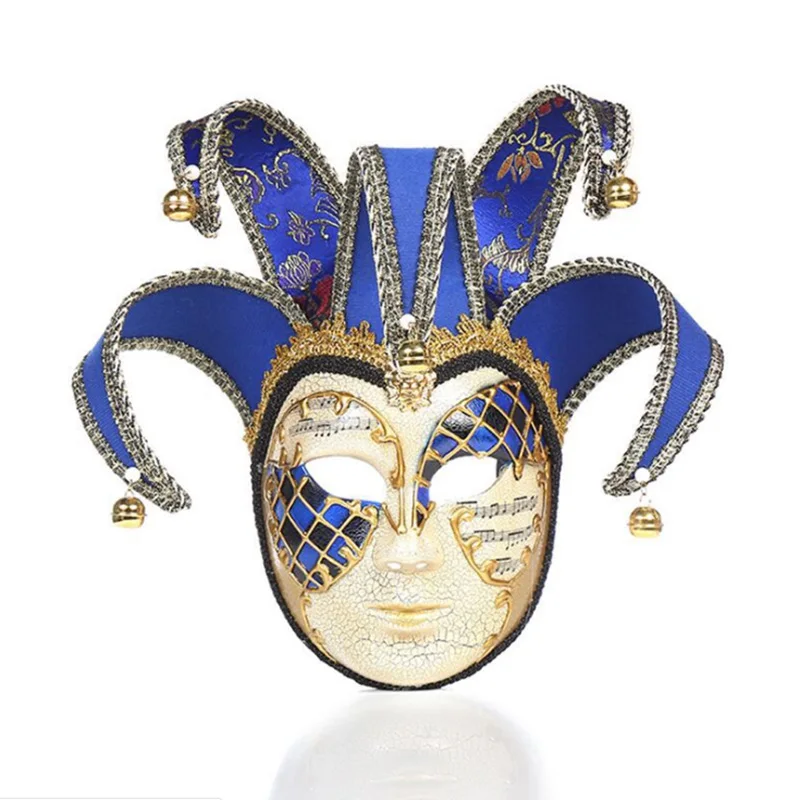 Анфас Для мужчин Venetian Театр Шут Джокер маскарад маска с колокольчиками Mardi Gras