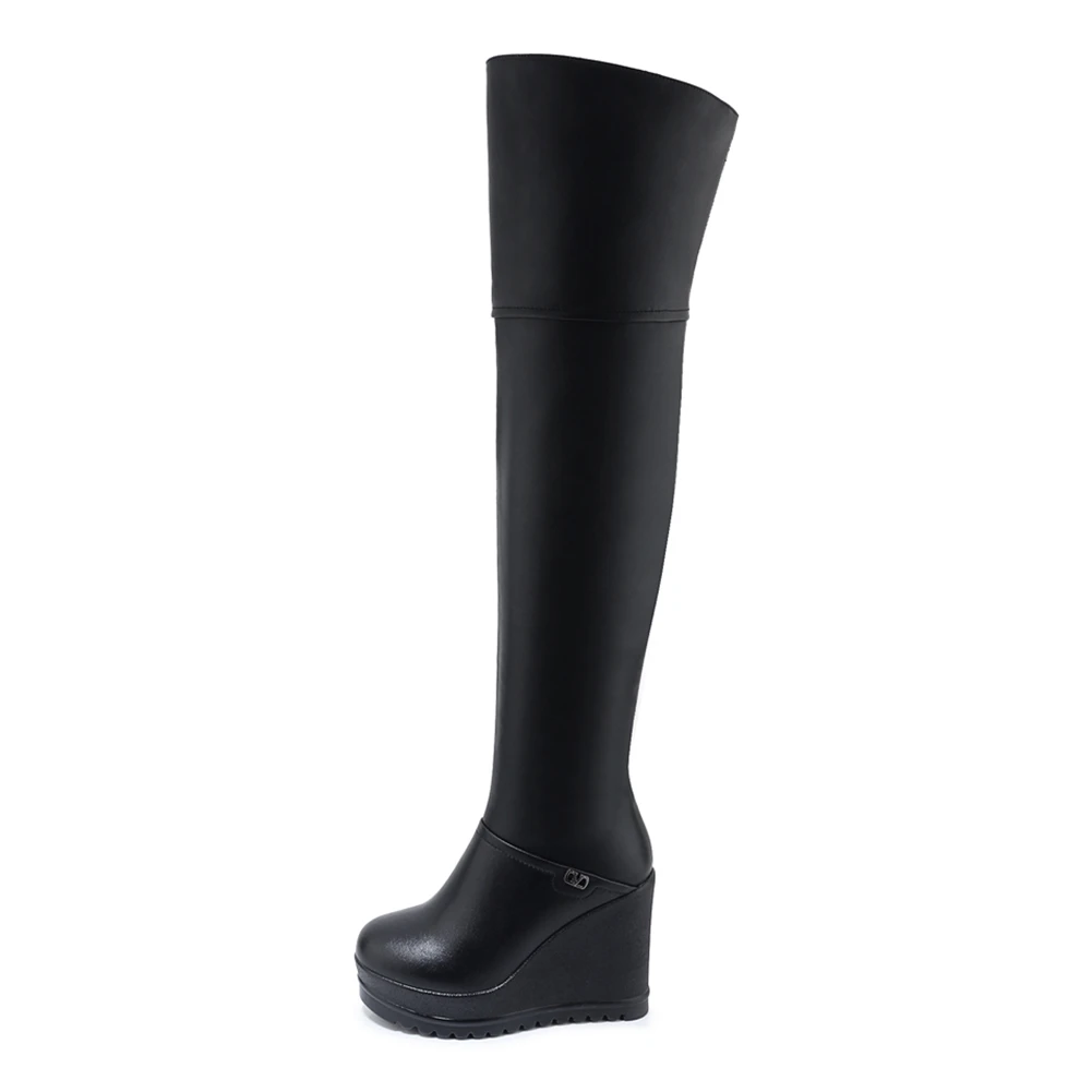 genuine cow leather fashion hot sale wedge high heels over the knee winter boots woman shoes women black shoes woman boots