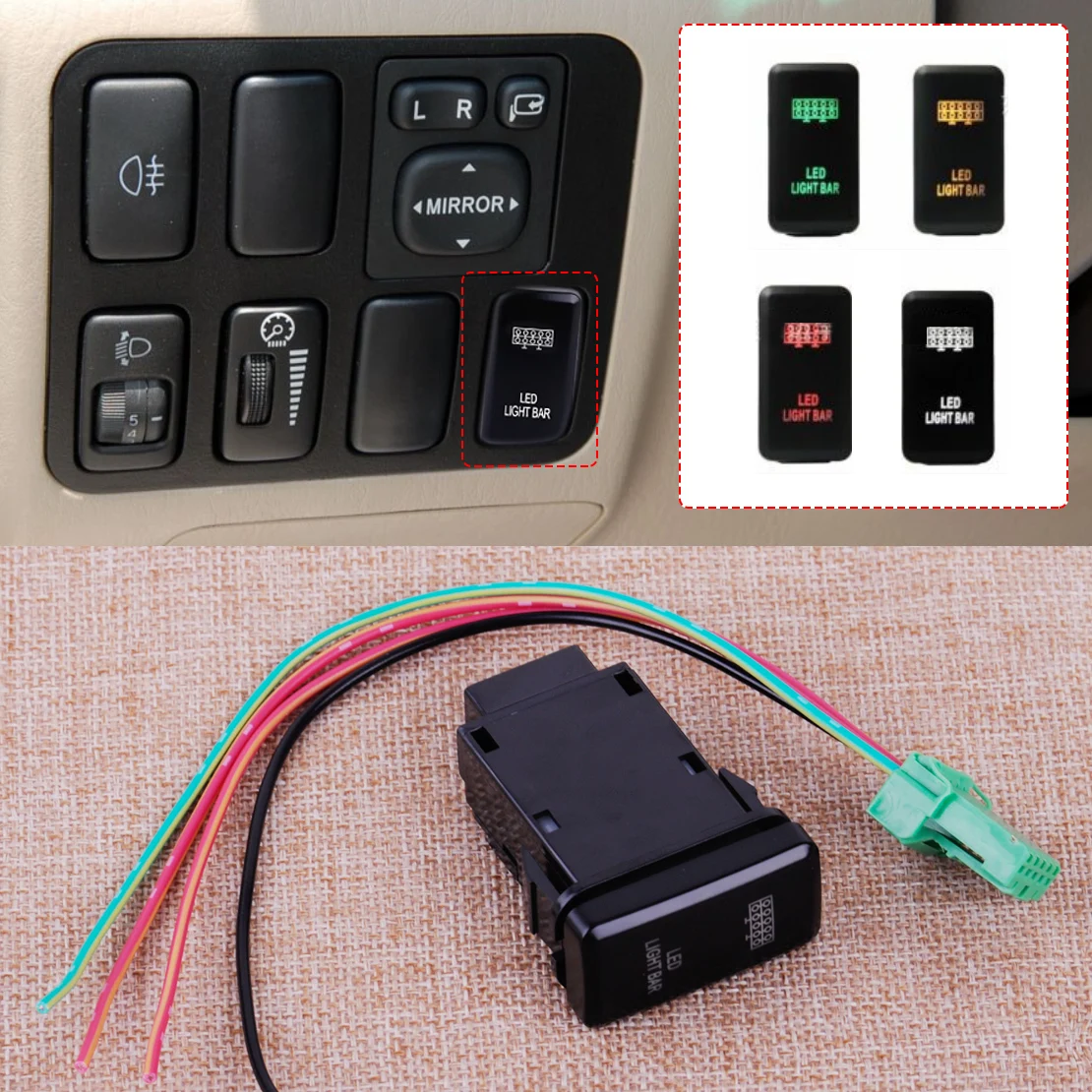 

CITALL 12V LED Fog Light Push Button on/off Switch with Harness Wire Fit For Toyota Prado Landcruiser FJ Cruiser Tacoma Hilux