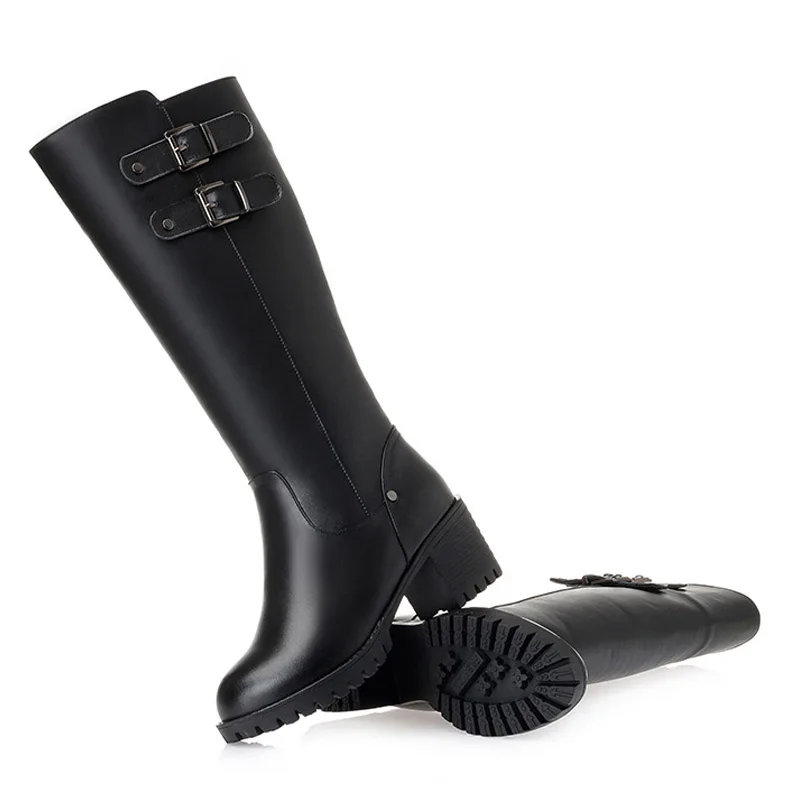 WETKISS Knee High Cow Leather Woman Boots Zip Round Toe Footwear Warm Heels Female Snow Boot Platform Shoes 2018 New | Обувь