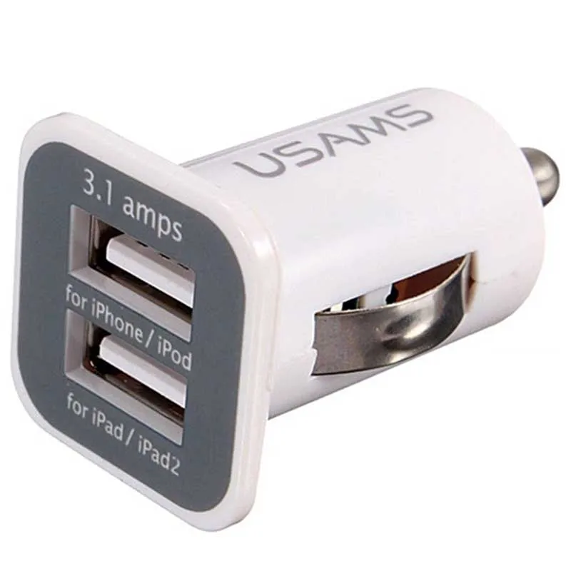 Новое Белое автомобильное зарядное устройство с двумя USB портами прикуриватель