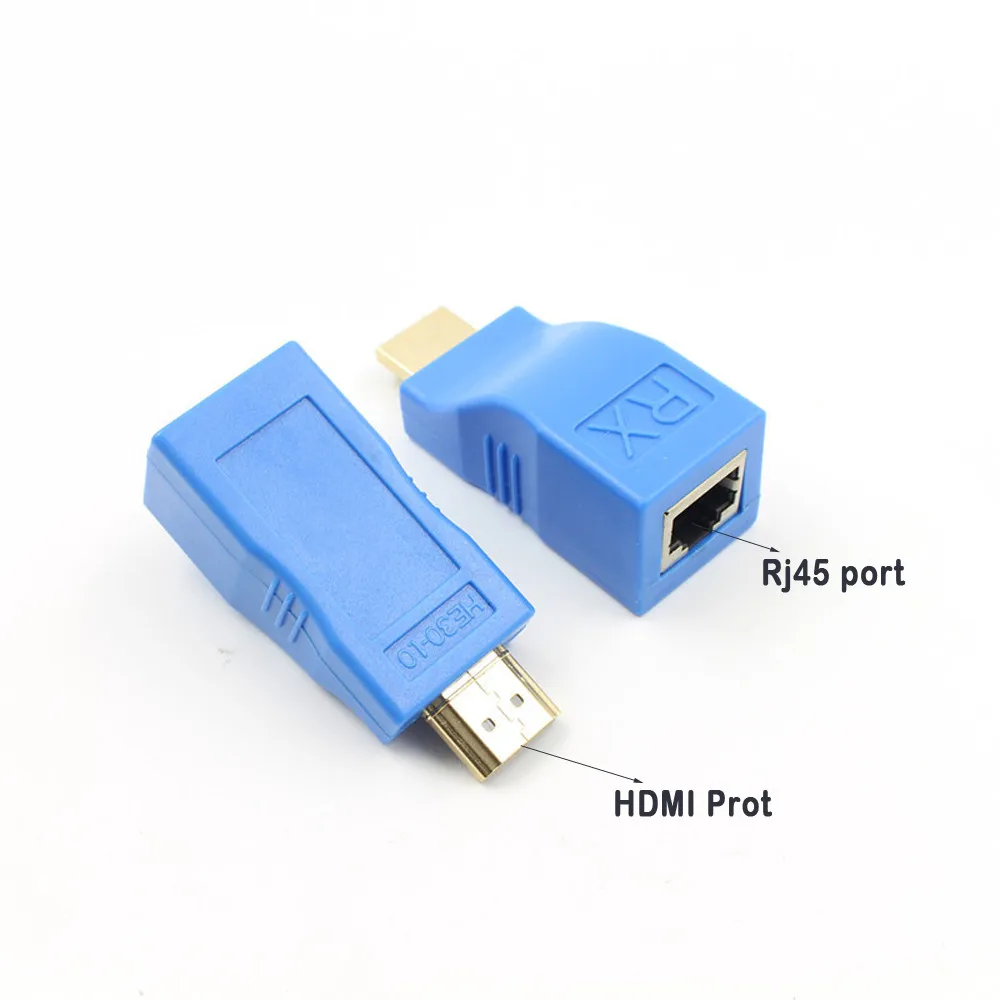 2 шт. 1080P совместимому с HDMI удлинитель для RJ45 через Cat 5e/6 сети LAN Ethernet адаптер синий