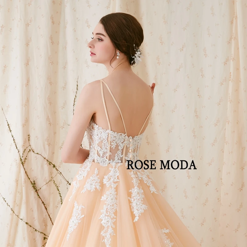 Rose Moda Великолепное Кружевное Свадебное бальное платье Alencon свадебное платье цвета шампанского с кружевом цвета слоновой кости реальные фотографии