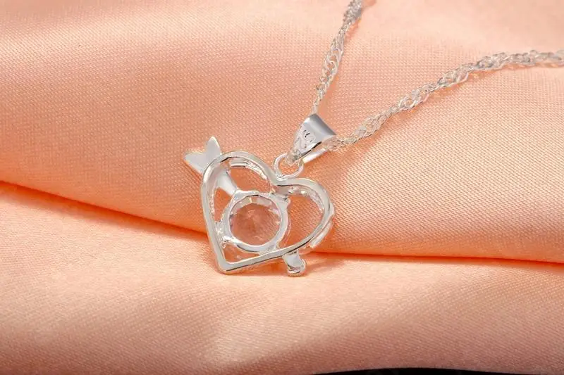 

Wedding Dress Accessories Jewelry Sets For Women Heart Shape Crystal CZ Necklace/Earrings 925 Sterling Silver Set