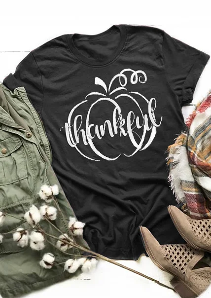 Благодарны футболка тыквы Женская мода Хэллоуин День благодарения Забавные