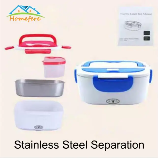 Stainless Steel Blue 1.5L 110V/220V Portable Electrical Lunch Box Office School Car Lunchbox Kids Heated Lunch Box bento Food Container Free Shipping - Color: Stainless Steel Blue