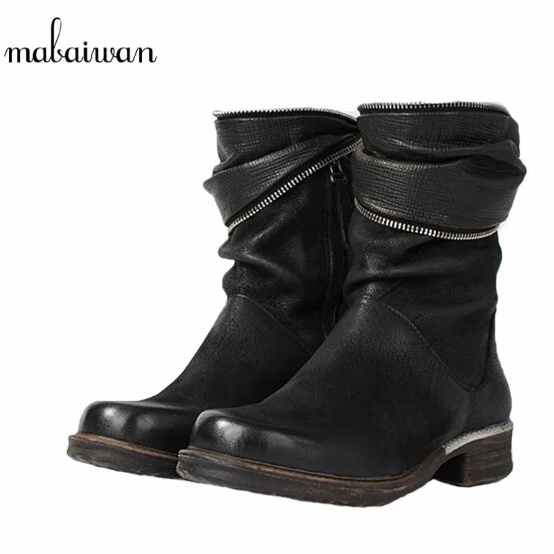 comprar Mabaiwan Outono Mulheres Sapatos De Couro Genuíno De Neve De Inverno Ankle Boots De Pelúcia Curto E Pele De Carneiro Quente Militares Sapatos Mulheres Apartamentos