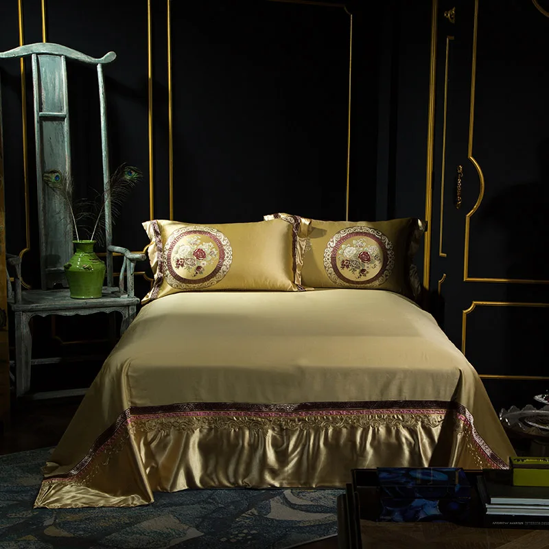 Queen King size Серебряные; золотые Роскошные Красные Свадебные Постельное белье 60S хлопок сатин Египетский хлопок пододеяльник, простынь и наволочки, наволочками, Комплект постельного белья для очень больших и