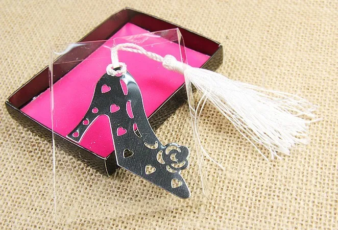 

wedding favors and gift for guests--Silver Stainless Steel High-heel Shoes Bookmark Baby Shower Party Birthday Favor 80pcs/lot