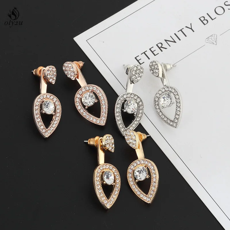 Oly2u Новый кубический циркон CZ ушные куртки в виде Капли серьги гвоздики для