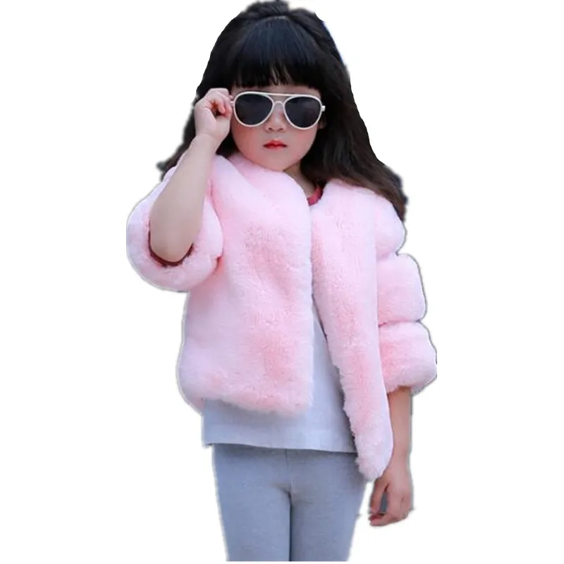 2019 Autumn Winter Girl Kids Faux Rabbit Fur Thick Jacket Coat Comfortable Cute Baby Clothes Children Princess Parka N221 |