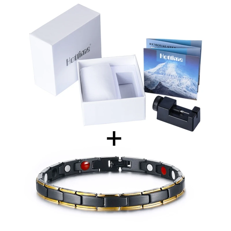 Hottime 4 in 1 Magnetic New Fashion Lovers' Jewelry Black Gold Titanium Steel Bracelet For Women And Men Never Fade Top-Quality - Окраска металла: Women And Adjust Box