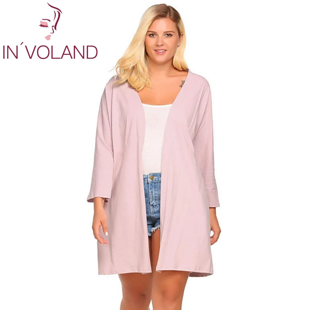 IN'VOLAND Women Cardigan Tops Plus Size 5XL Autumn Casual Batwing Long Sleeve Solid Open Front Loose Sweater Coat Big |
