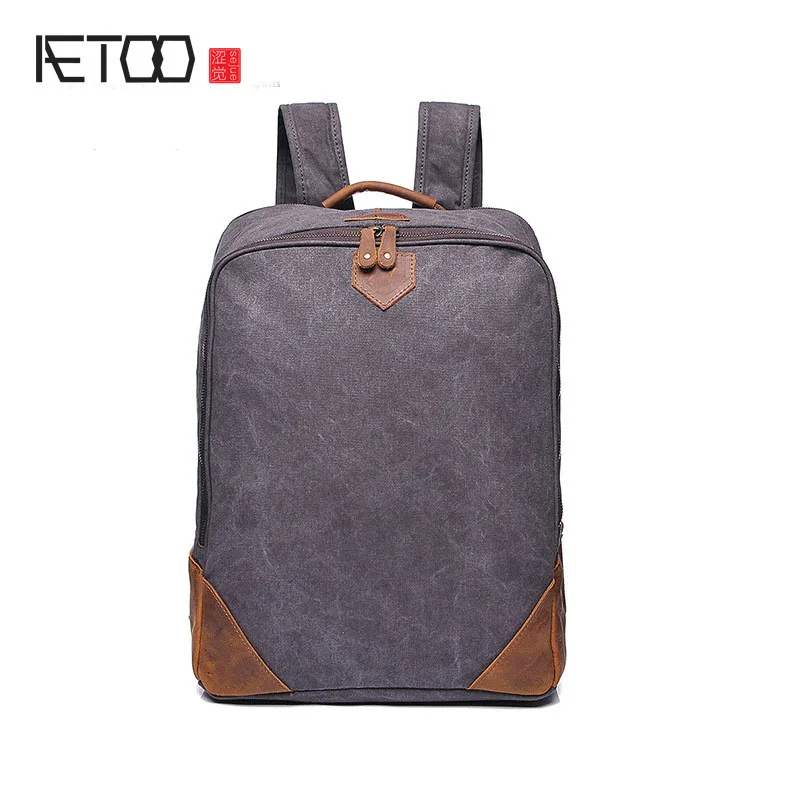 AETOO original models men bag shoulder retro canvas backpack with the first layer of leather factory direct | Багаж и сумки