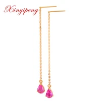 xin yi peng fine jewelry real 18k rose gold 100 natural pink sapphire female drop earrings for women fine earrings au750