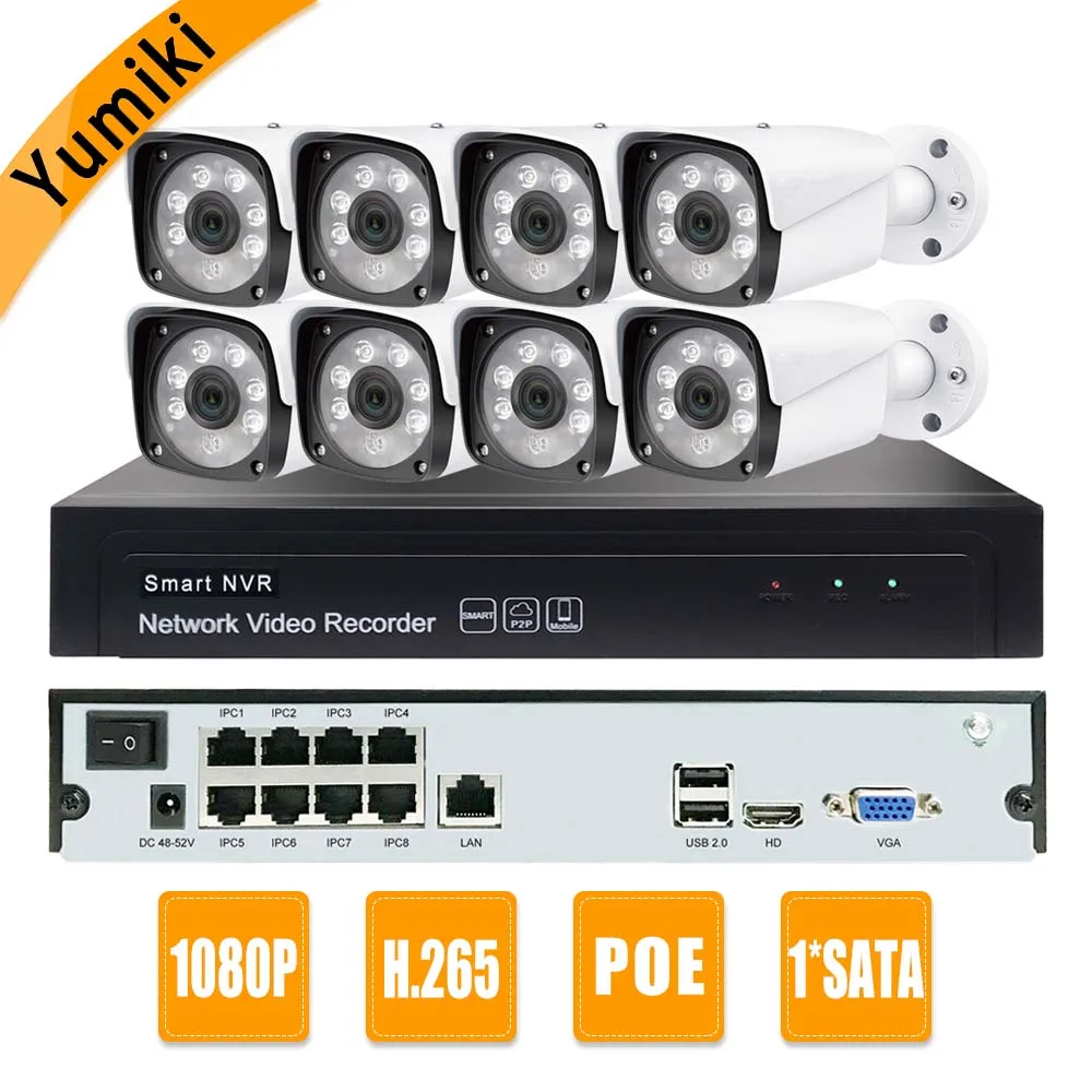 8CH H.265 1080P POE Camera NVR Kit CCTV System IP Outdoor Video Security Surveillance Set Waterproof P2P AEEYE2.0 | Безопасность и