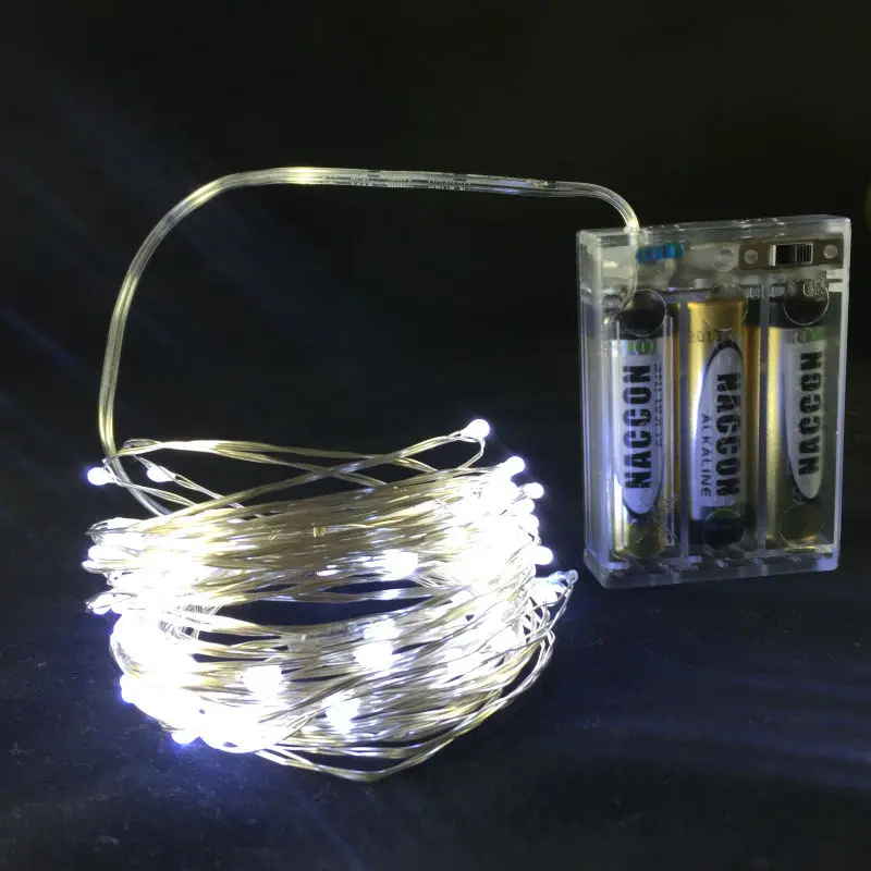 Новогодняя декоративная светодиодная гирлянда медная проволока 3 батарейки AA 10
