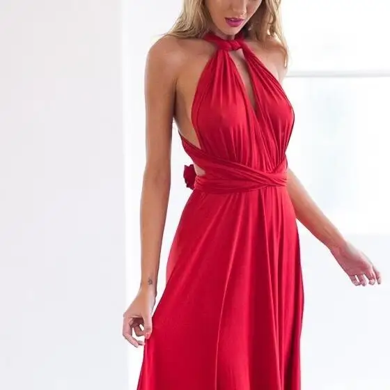 Роскошные Длинные вечерние платья 2018 женское Красное Бандажное платье с запахом