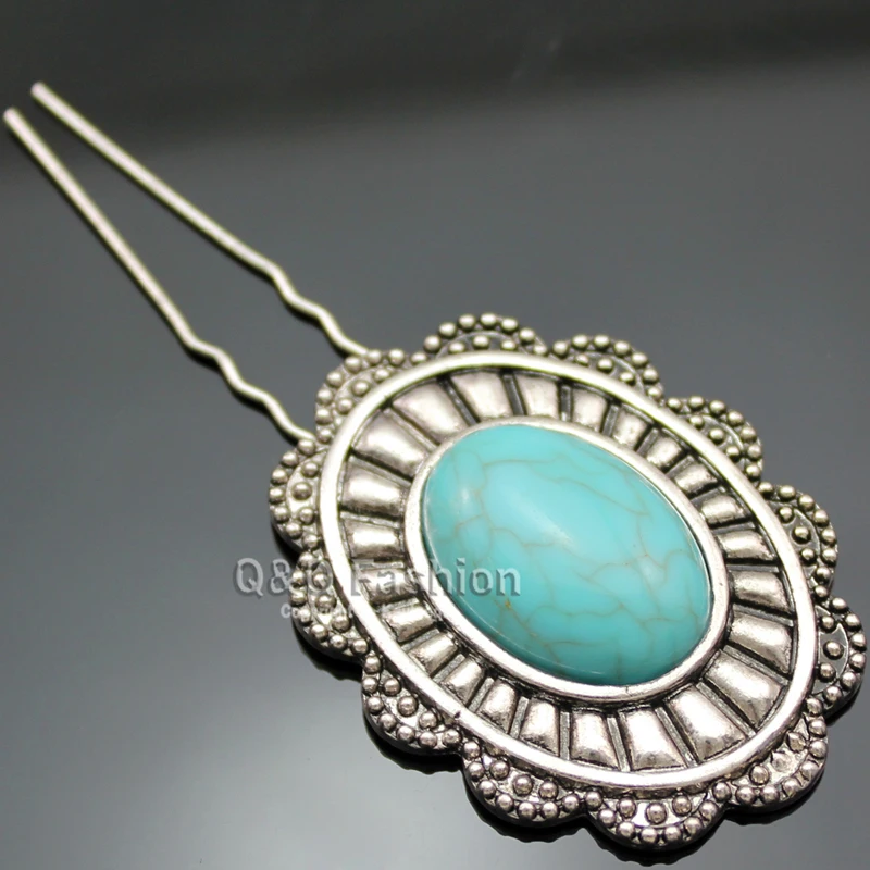 Головная часть synoke Винтажный серебряный цветок Турция синий камень французский