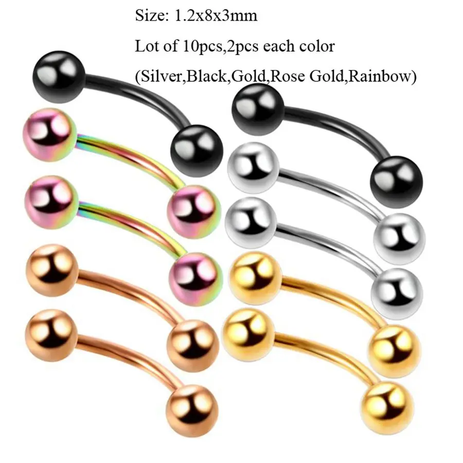 Style18 v 1.2x8x3mm 10 шт./партия, стальной нос сегментные кольца подковы серьги для бровей Язык Серьги CBR пирсинг Orelha спиральный для хряща Tragus ювелирные изделия - Окраска металла: Style18 v 1.2x8x3mm