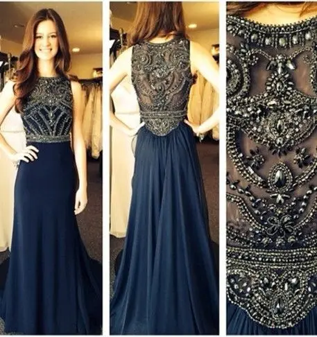 Блестящие длинные платья пром бисероплетение кристалл танк рукавов экипаж шеи