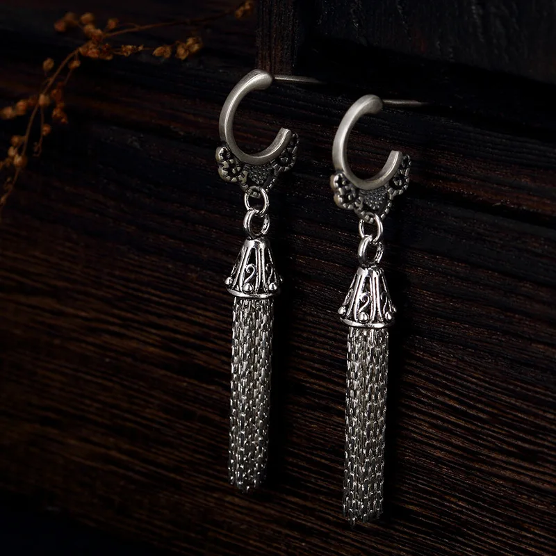 Серебряные серьги S925 пробы с бахромой для пожилых женщин женские из тайского