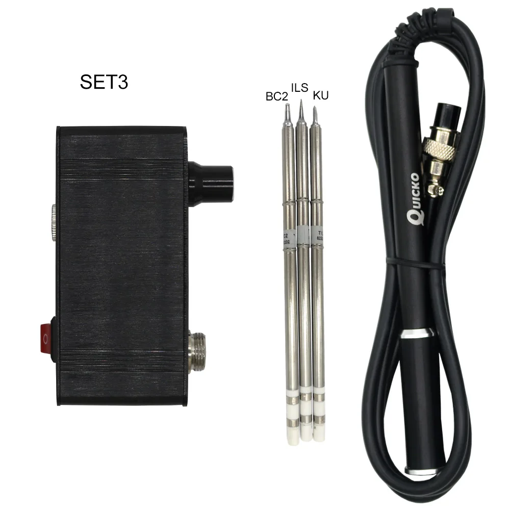 Set3 T12-942 мини OLED цифровая паяльная станция T12-M8 металлической алюминиевой ручкой с T12-ILS JL02 BL BC1 KU железные наконечники без питания - Цвет: Set3
