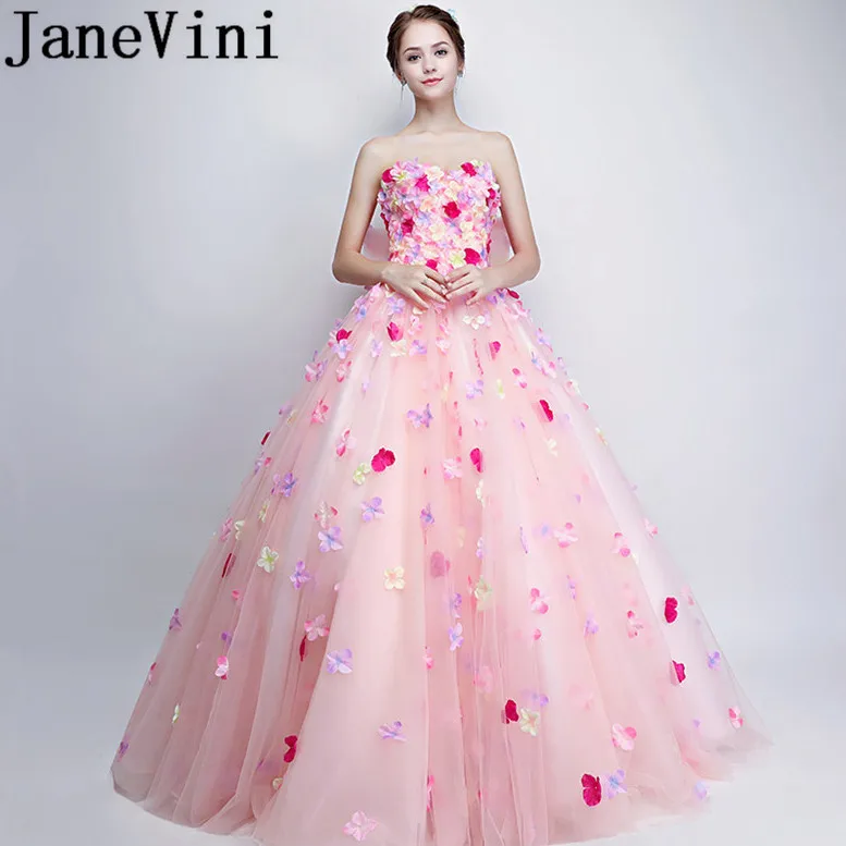 

JaneVini 2018 Beautiful Plus Size Bridesmaid Dresses Sweetheart Hand Made Flowers Big Bow Back A-Line Long Maid Of Honor Gowns