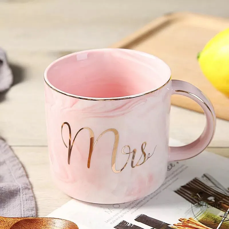 Фламинго узор натуральный мрамор фарфоровая кофейная кружка Mr and Mrs чай молоко чашки творческий подарок на свадьбу юбилей
