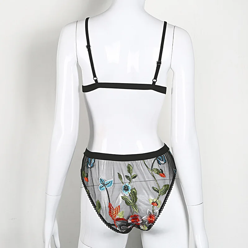 Новый Для женщин пикантные Постельное белье Sheer Черный Тюль Цветочные Вышивка