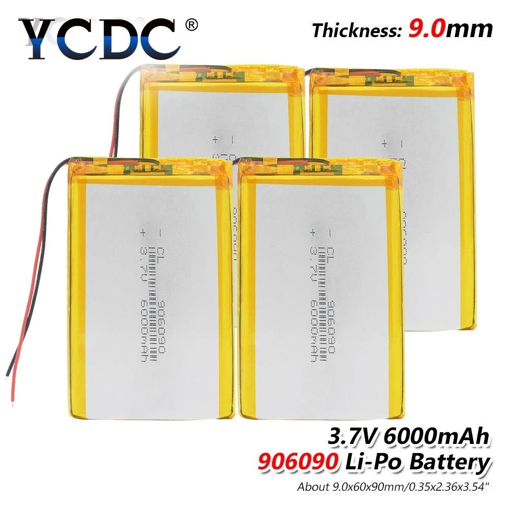 1/2/4 шт 3 7 V 6000mAh литий полимерный аккумулятор Батарея 906090 планшетный ПК MID gps