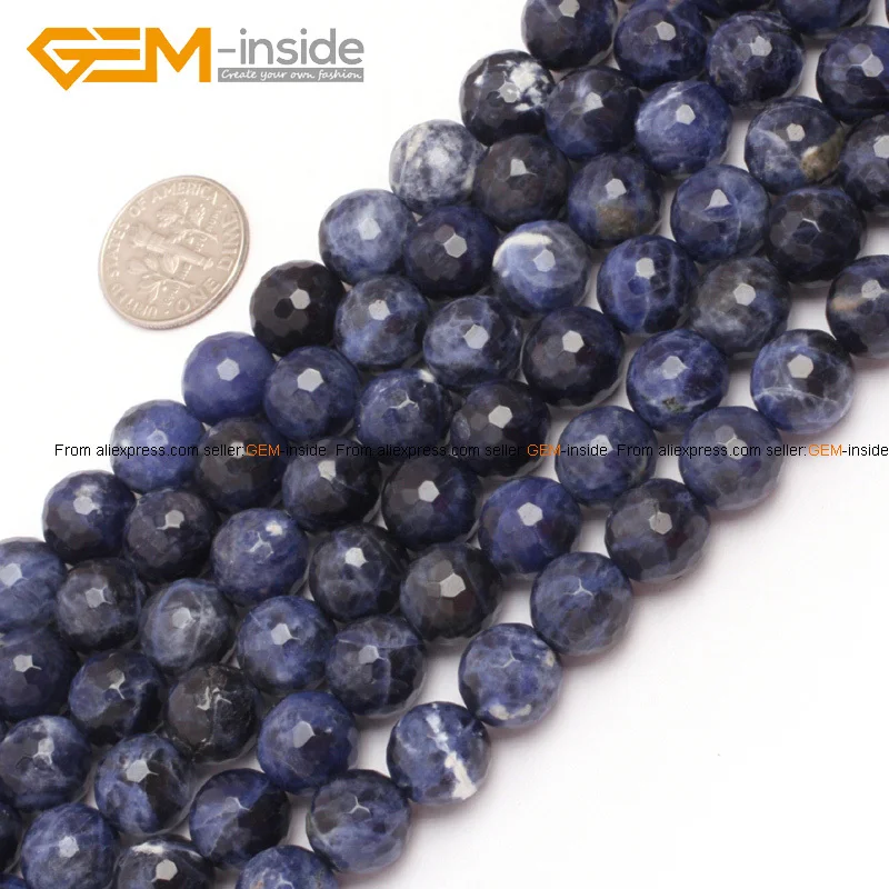 Бусины из натурального камня 4-12 мм Круглые граненые бусины содалита для