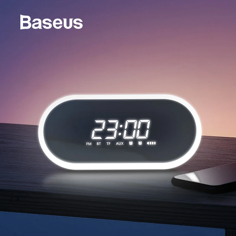 Baseus портативный Bluetooth динамик с будильником беспроводной громкий динамик ночной Светильник открытый динамик Поддержка TF карта FM радио Aux