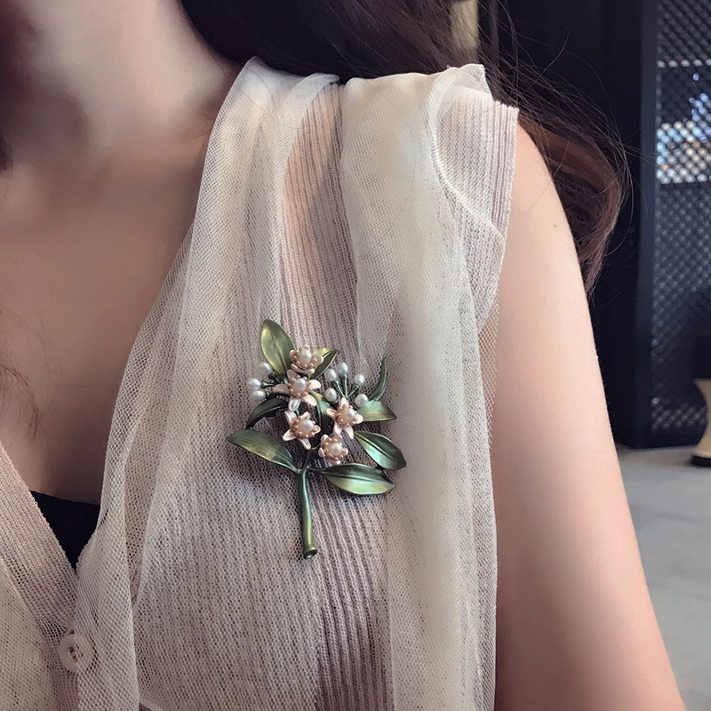 Женская Винтажная брошь в виде оранжевого цветка с натуральным жемчугом|Броши| |