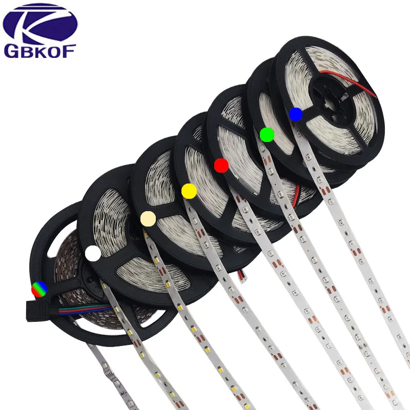 SMD3528 2835 Светодиодная лента белого, теплого, белого, синего, красного, зеленого, желтого цвета 5 м/рулон 60 светодиодов/м RGB Светодиодная лента 12 В постоянного тока Безопасный светодиодный светильник