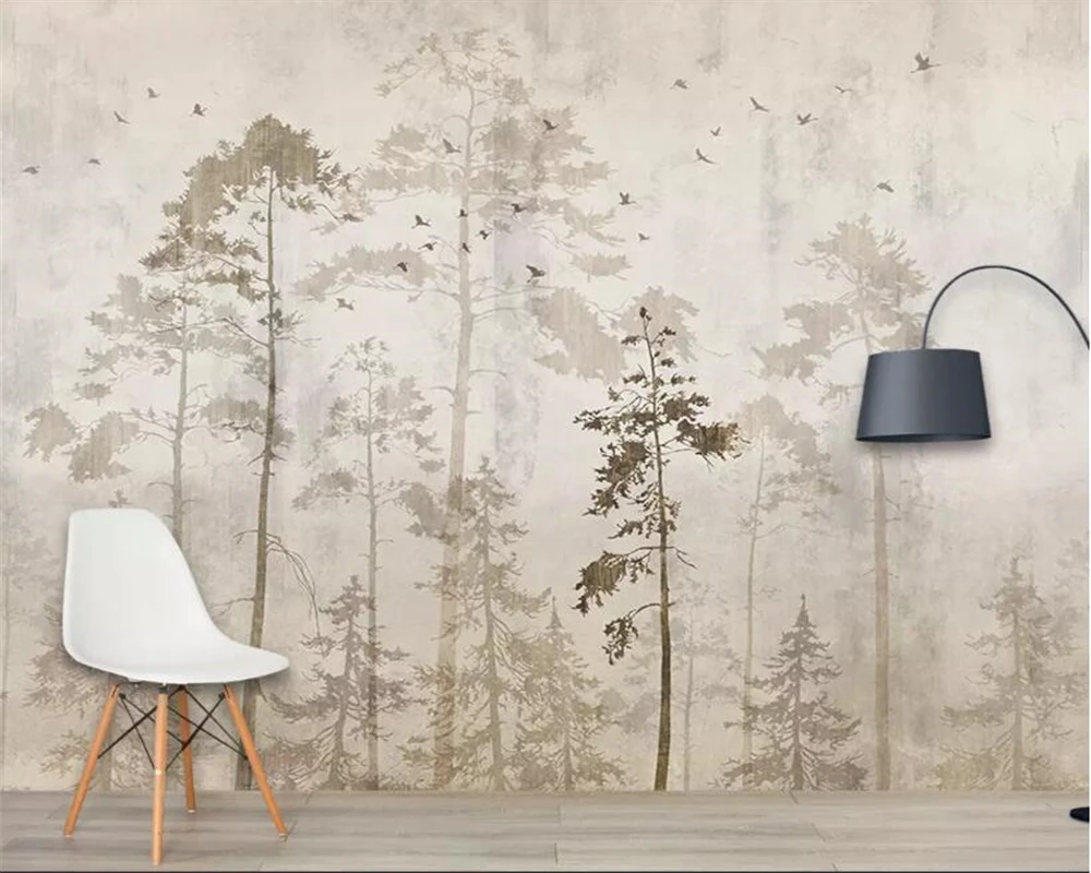 

Beibehang Custom wall wallpaper European retro hand-painted forest Big tree Birds mural wallpaper 3D carta da parati wallpaper