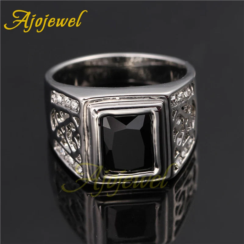 Ajojewel серебряный цвет Мужские кольца черный квадратный камень циркон с