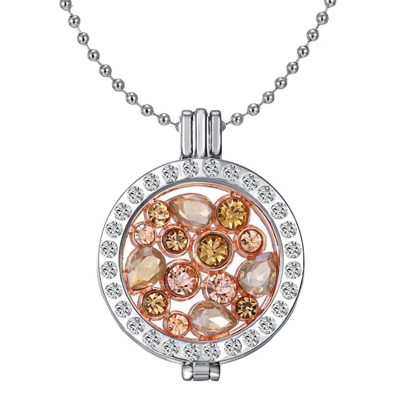 BELLE NOEL Top Quality My Coin 33mm Lockets Sets 2mm Beads Chain Necklace with Big Crystal Stone Rose Gold Color Pendant 16L037 | Украшения