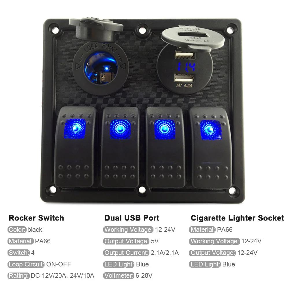Водонепроницаемый 4 кнопочный переключатель панель Led кулисный с двойным usb