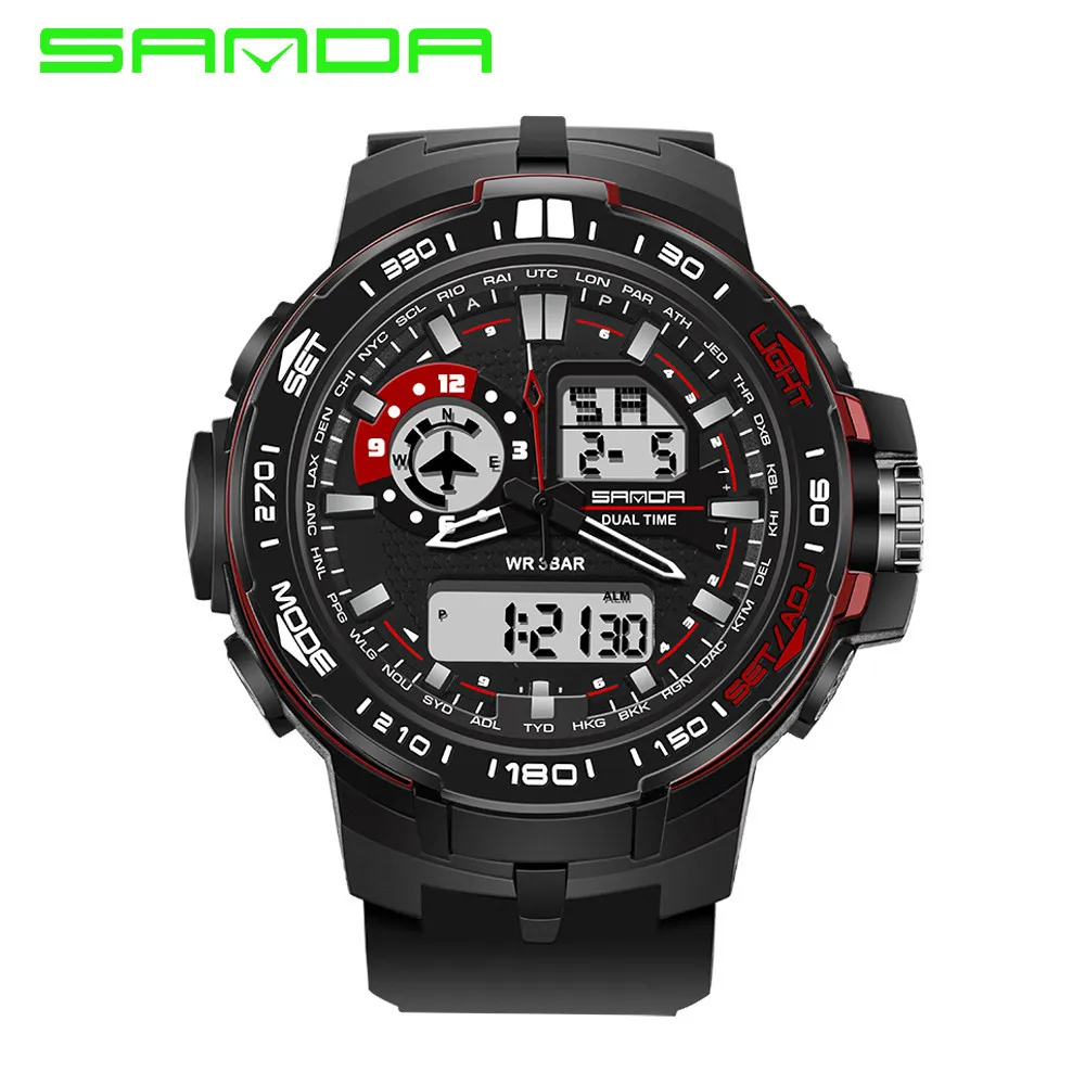 Red SANDA, мужские спортивные часы, военные часы, модные наручные часы для дайвинга, мужские спортивные цифровые часы, светодиодный, водонепроницаемые, Relogio Masculino - Цвет: Red