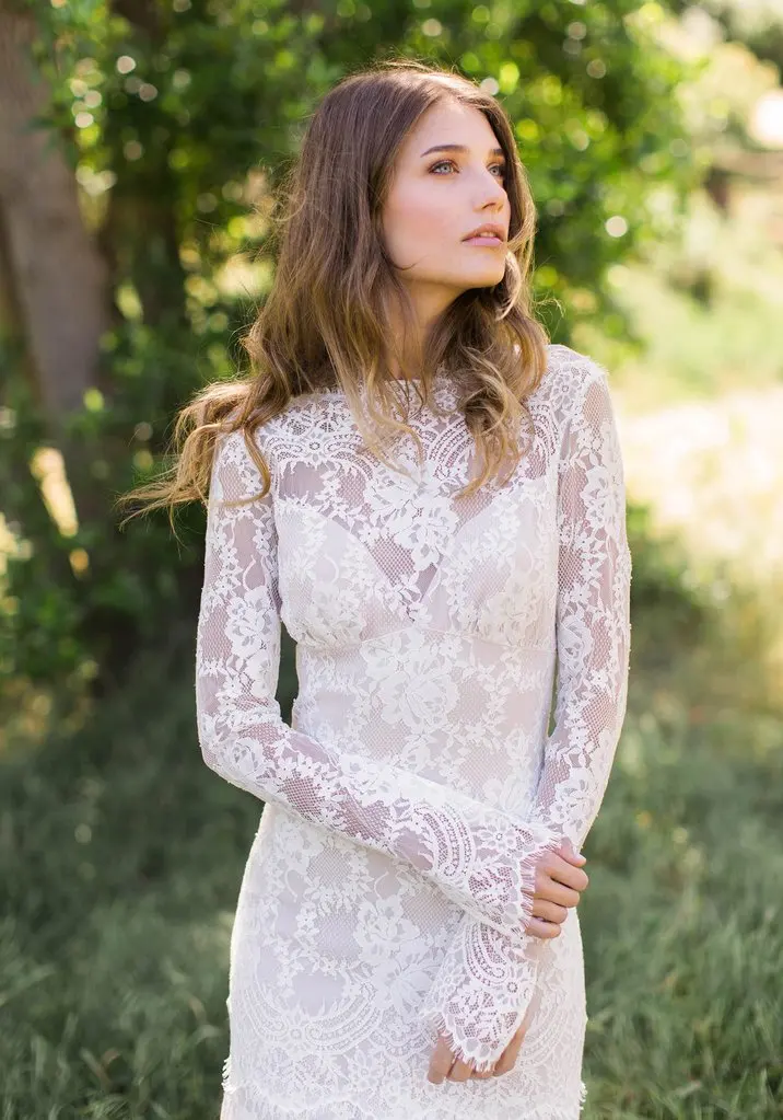 Женское платье с длинным рукавом Boho кружевное открытой спиной для свадьбы 2020 |